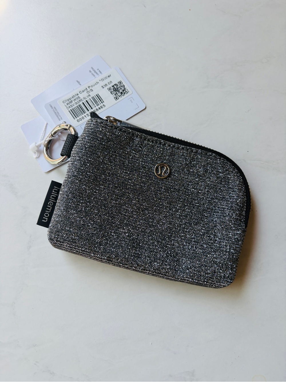 NWT Lululemon Clippable Card Pouch Glitter Dark Silver Graphite Grey